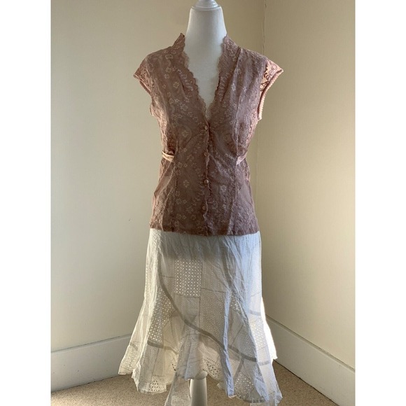 Vtg Y2K Only Hearts Button Lace Blouse Top M Coquette Nymphet Whimsygoth - Picture 2 of 8